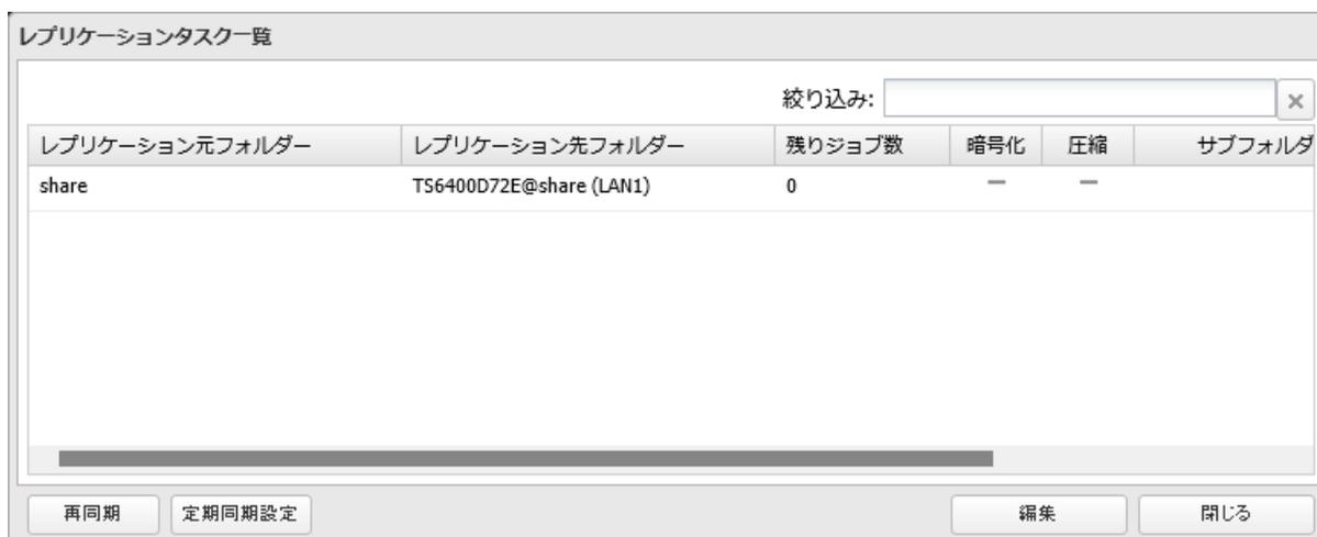 レプリケーションタスク一覧ダイアログ