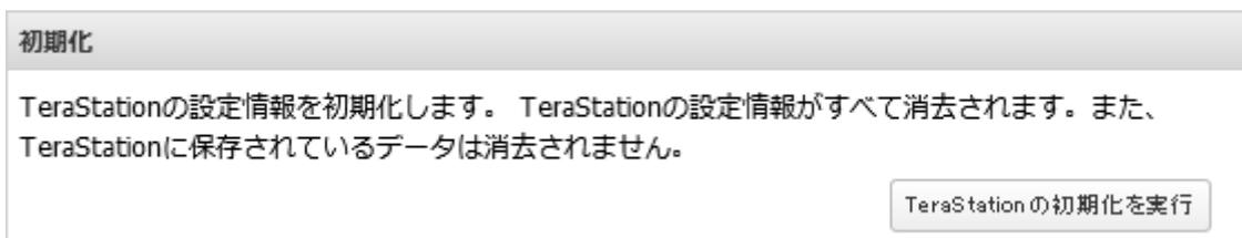 TeraStationの初期化を実行ダイアログ
