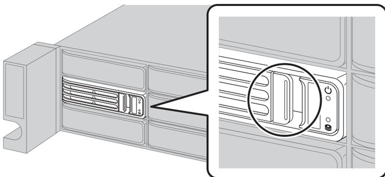 Diagram showing the drive bays of a RAID unit. A circular callout highlights a specific drive bay where the error lamp is lit up in red, indicating a drive that needs to be replaced.