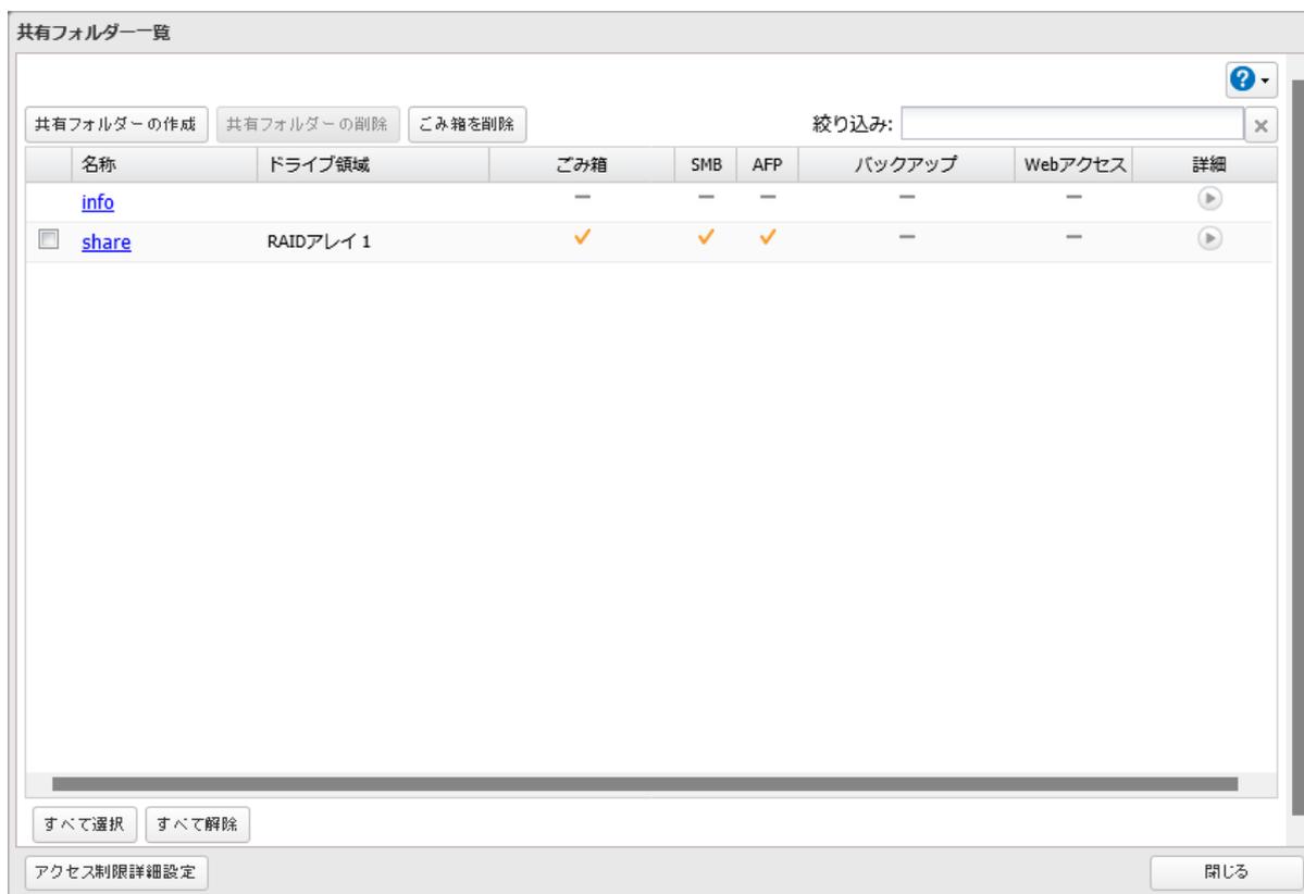 共有フォルダー一覧画面