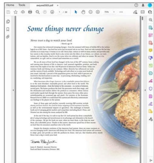 A screenshot of a web browser displaying a National Geographic article titled 'Some things never change' about a dog's love for a sandwich. The article text is on the left, and a photograph of a sandwich on a blue plate with lettuce is on the right. The browser's address bar shows 'nationalgeographic.com/animals/dog-sandwich-love/'.