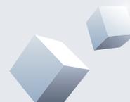 Decorative graphic of three blue cubes in the top right corner.