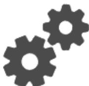 Icon of two interlocking gears, symbolizing server-side software.